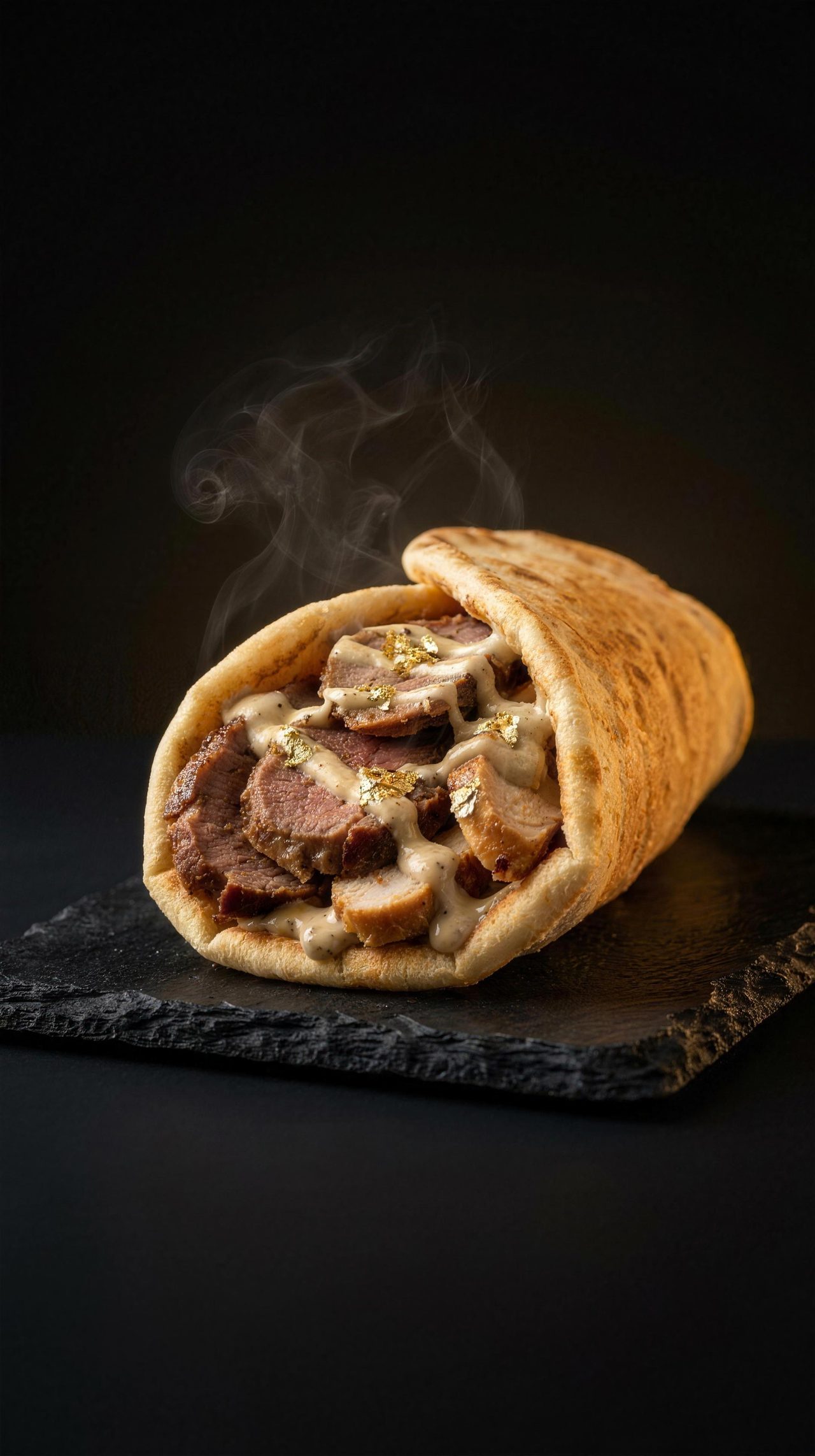 Shawarma & Co. — Pita Shawarma Royal mit Trüffelmayo und Blattgold